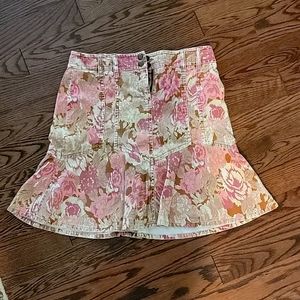 LOFT Pink Brown Floral Corduroy Peplum Skirt Sz 8
